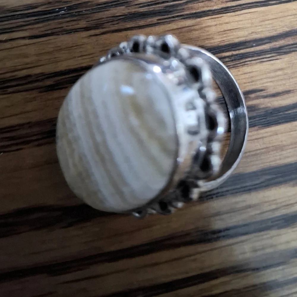 Ring Lace Agate Natural Stone Sterling Silver Statement Ring Size 6